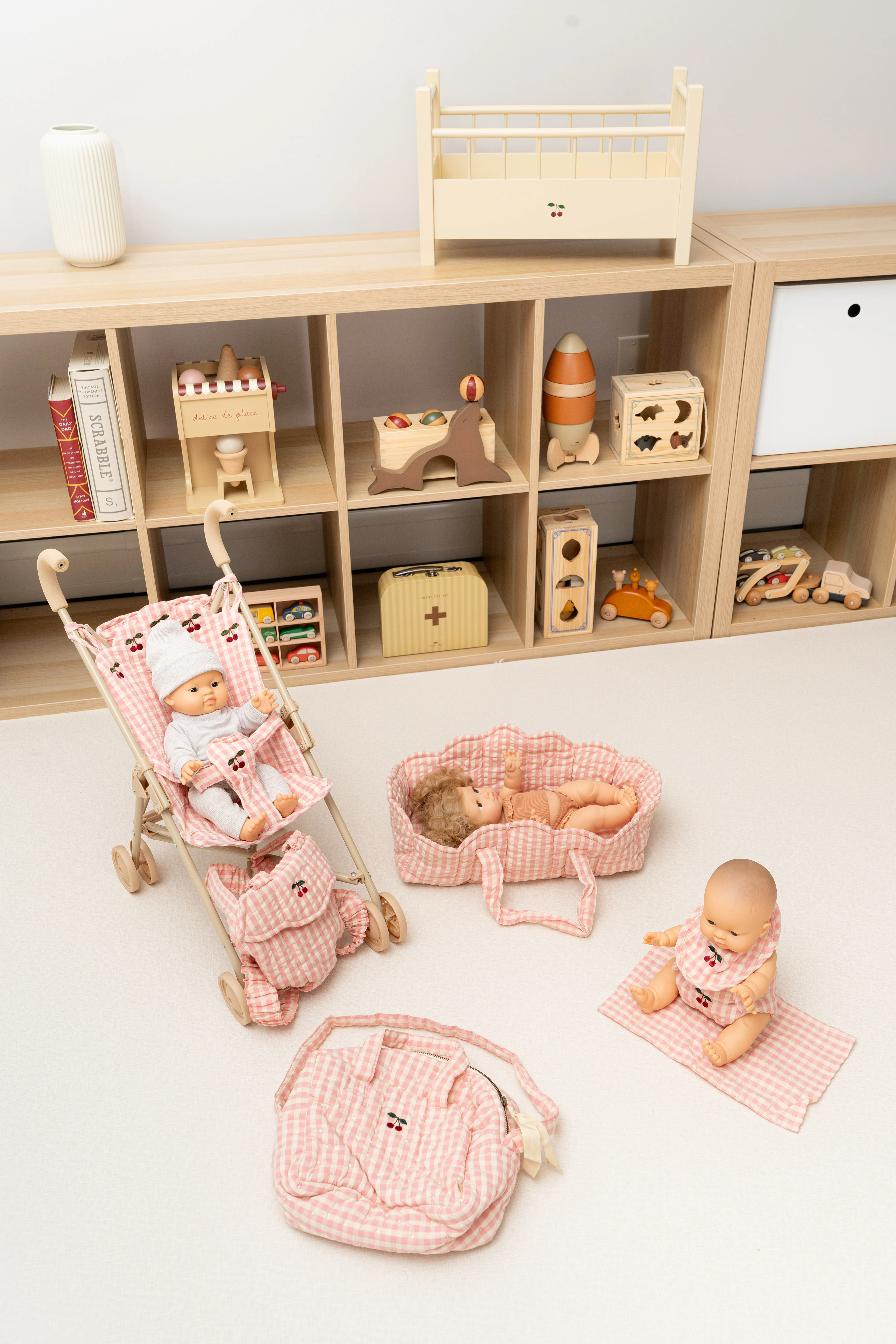 Doll Basket - Powder Pink Check - Image 3
