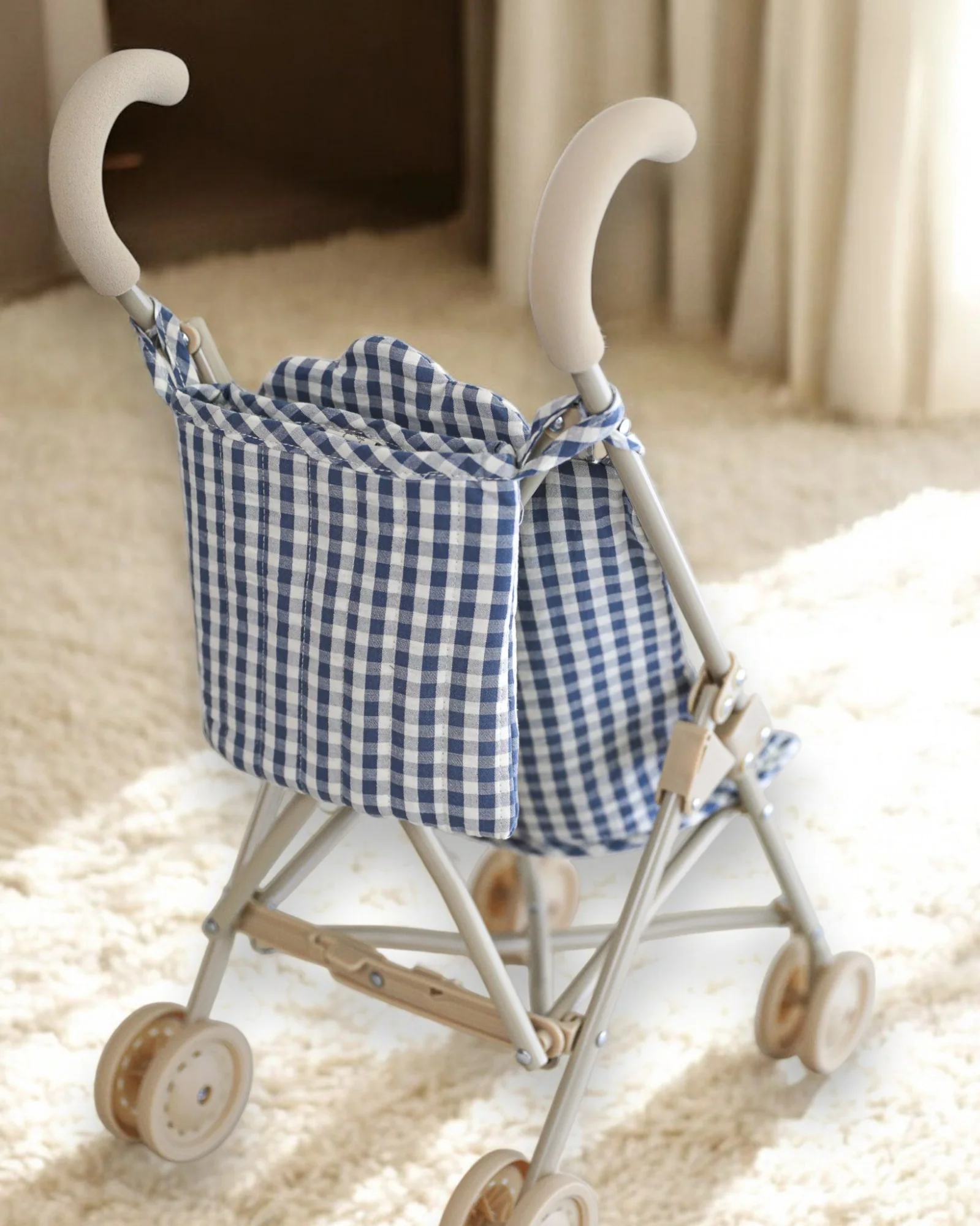 Konges Sloejd | Doll Stroller - Captains Blue Check - Image 7