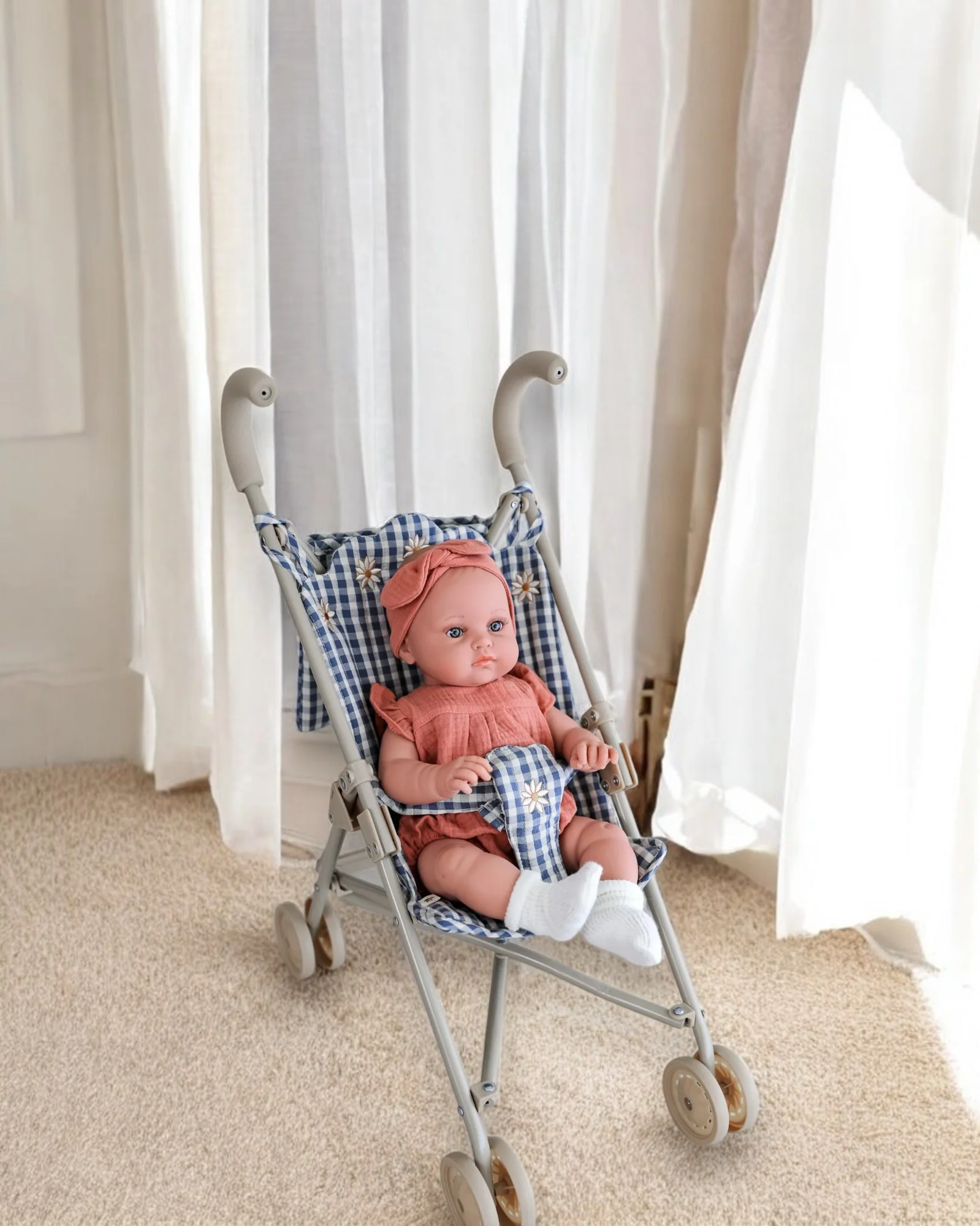 Konges Sloejd | Doll Stroller - Captains Blue Check - Image 8