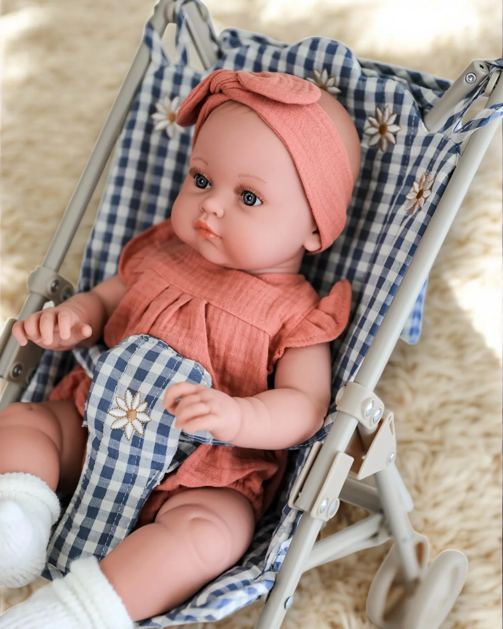 Konges Sloejd | Doll Stroller - Captains Blue Check - Image 9