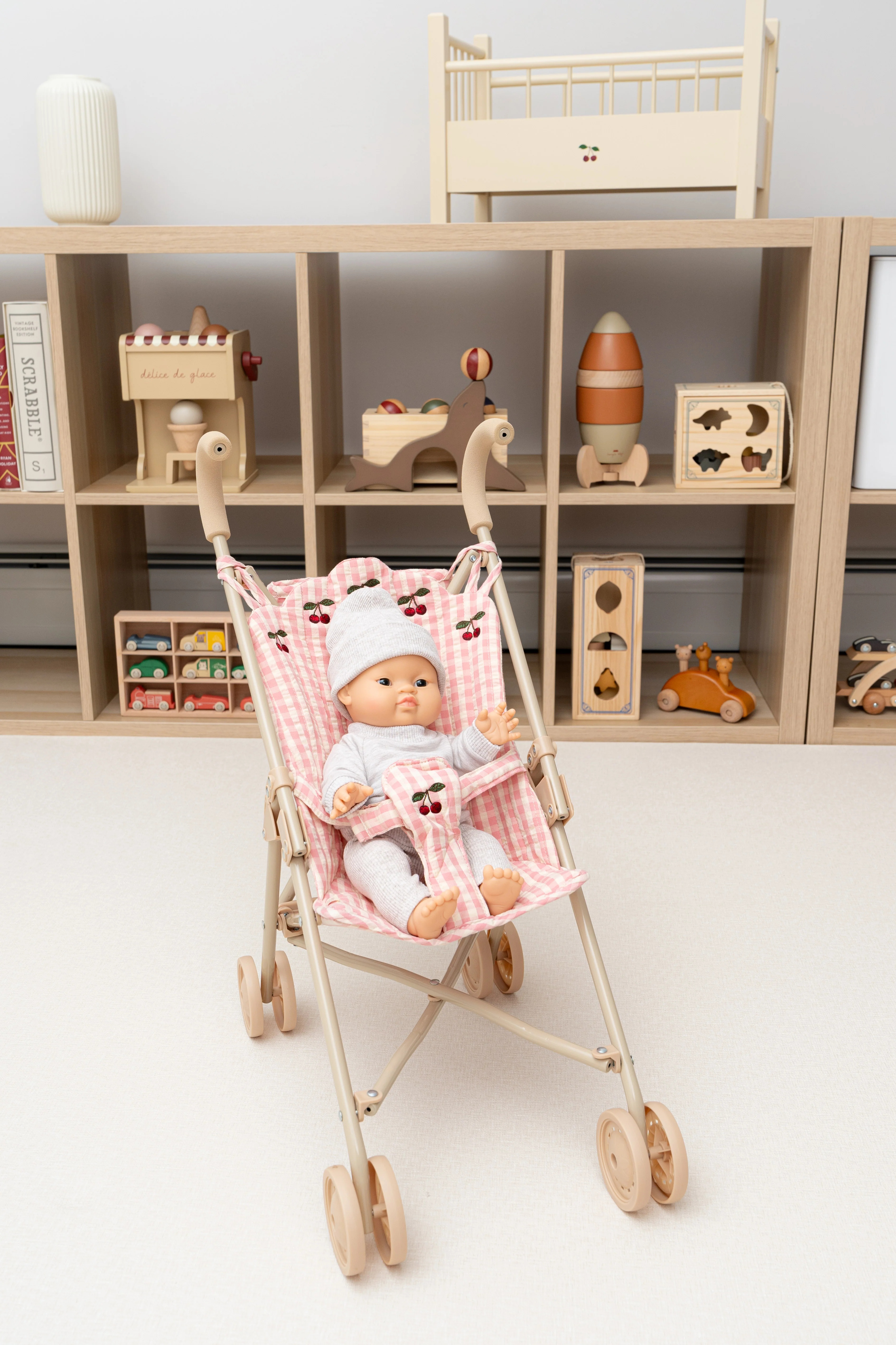 Doll Stroller - Powder Pink Check - Image 7