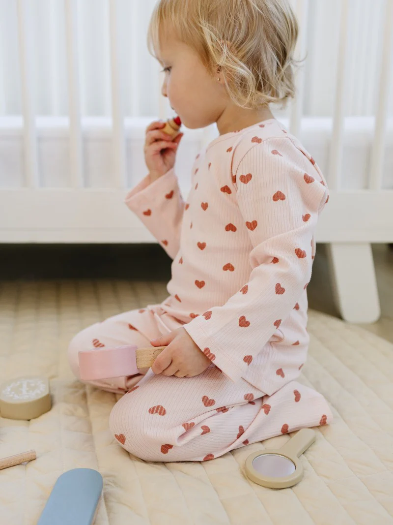 Leni & Romi | Kids Ribbed Cotton Set - Dreamy Mauve Hearts - Image 5