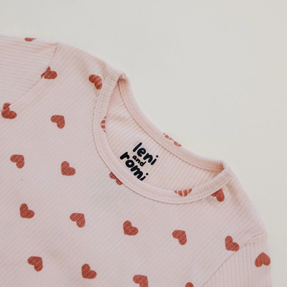 Leni & Romi | Kids Ribbed Cotton Set - Dreamy Mauve Hearts - Image 9
