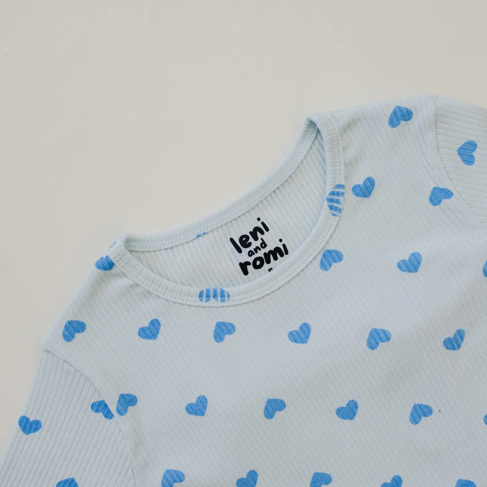 Leni & Romi | Kids Ribbed Cotton Set - Skydream Blue Hearts - Image 6