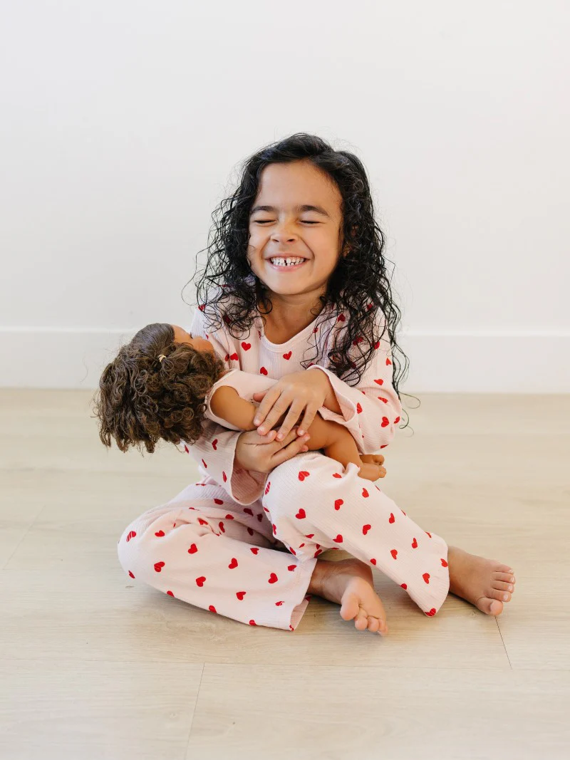 Leni & Romi | Kids Ribbed Cotton Set - Valentine Rose Hearts - Image 2