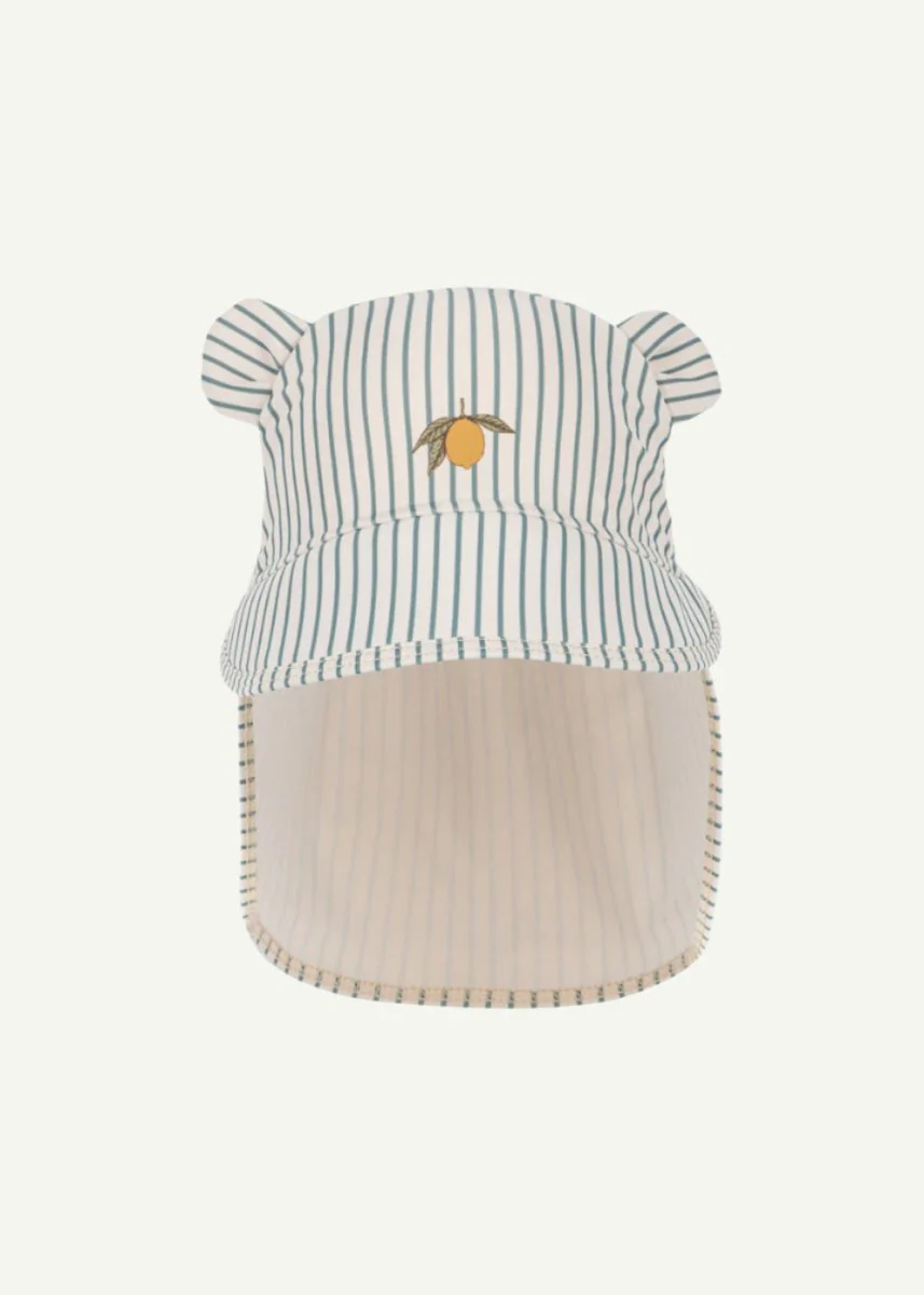 Konges Sloejd | Aster Bear Sun Hat in Tea Stripe: UPF 50+ Protection with Extended Neck Coverage - Image 2