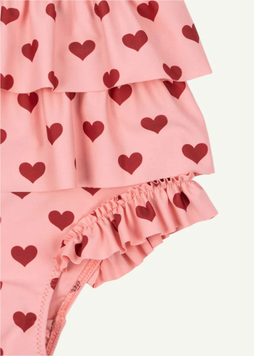 Konges Sloejd | Manuca Frill Swimsuit in Amour Pink: Heart Pattern Swimwear - Image 3
