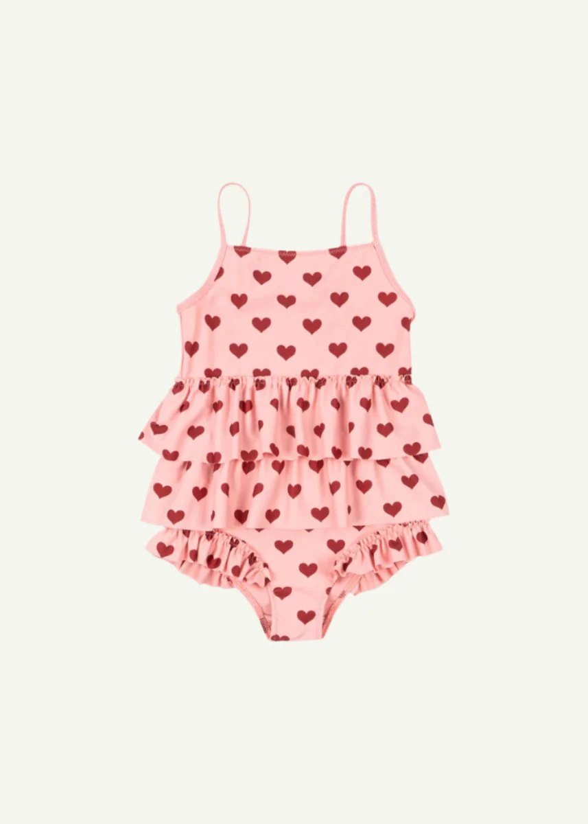 Konges Sloejd | Manuca Frill Swimsuit in Amour Pink: Heart Pattern Swimwear - Image 4