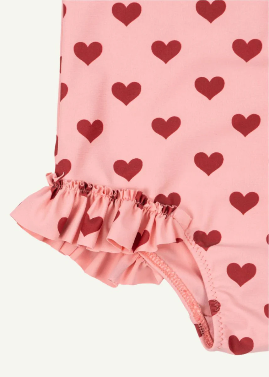 Konges Sloejd | Manuca Long Sleeved Swimsuit in Amour Pink: UPF 50+ Heart Pattern Protection - Image 4