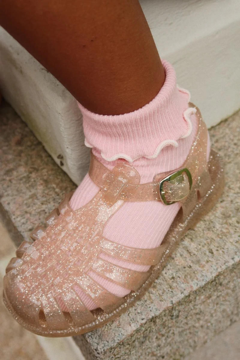 Konges Sloejd | Signature Rib Frill Socks 2-Pack: Ruffled Cotton Socks in Pink & Cream - Image 6