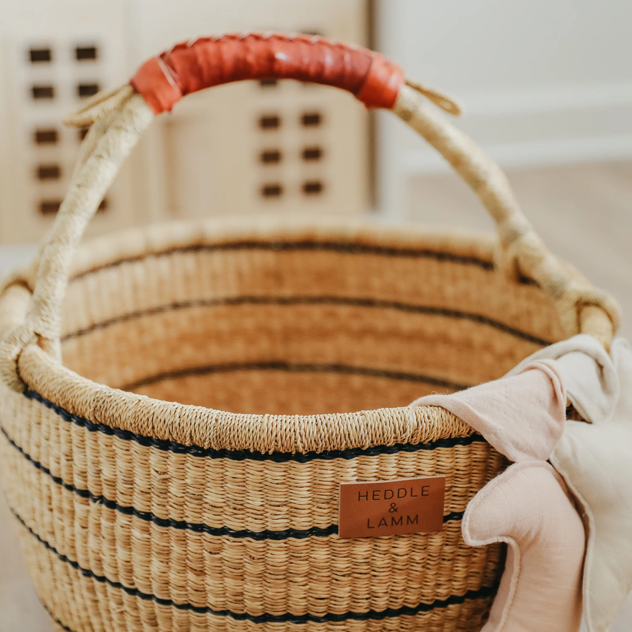 Large Bolga Basket - Blue Stripes - Image 3