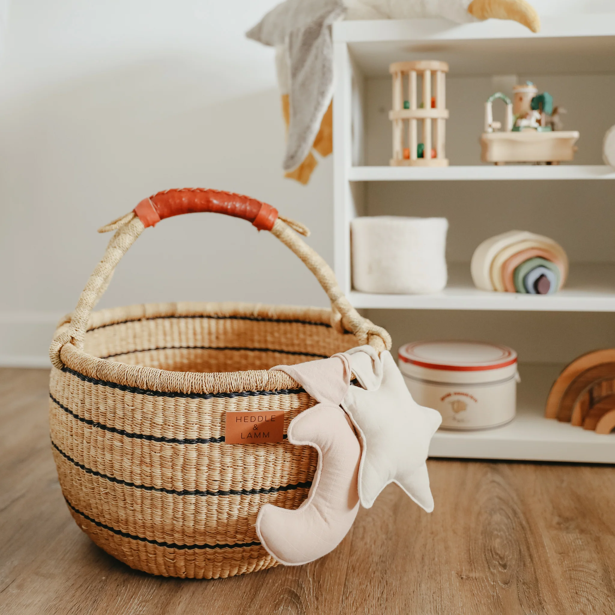 Large Bolga Basket - Blue Stripes - Image 5