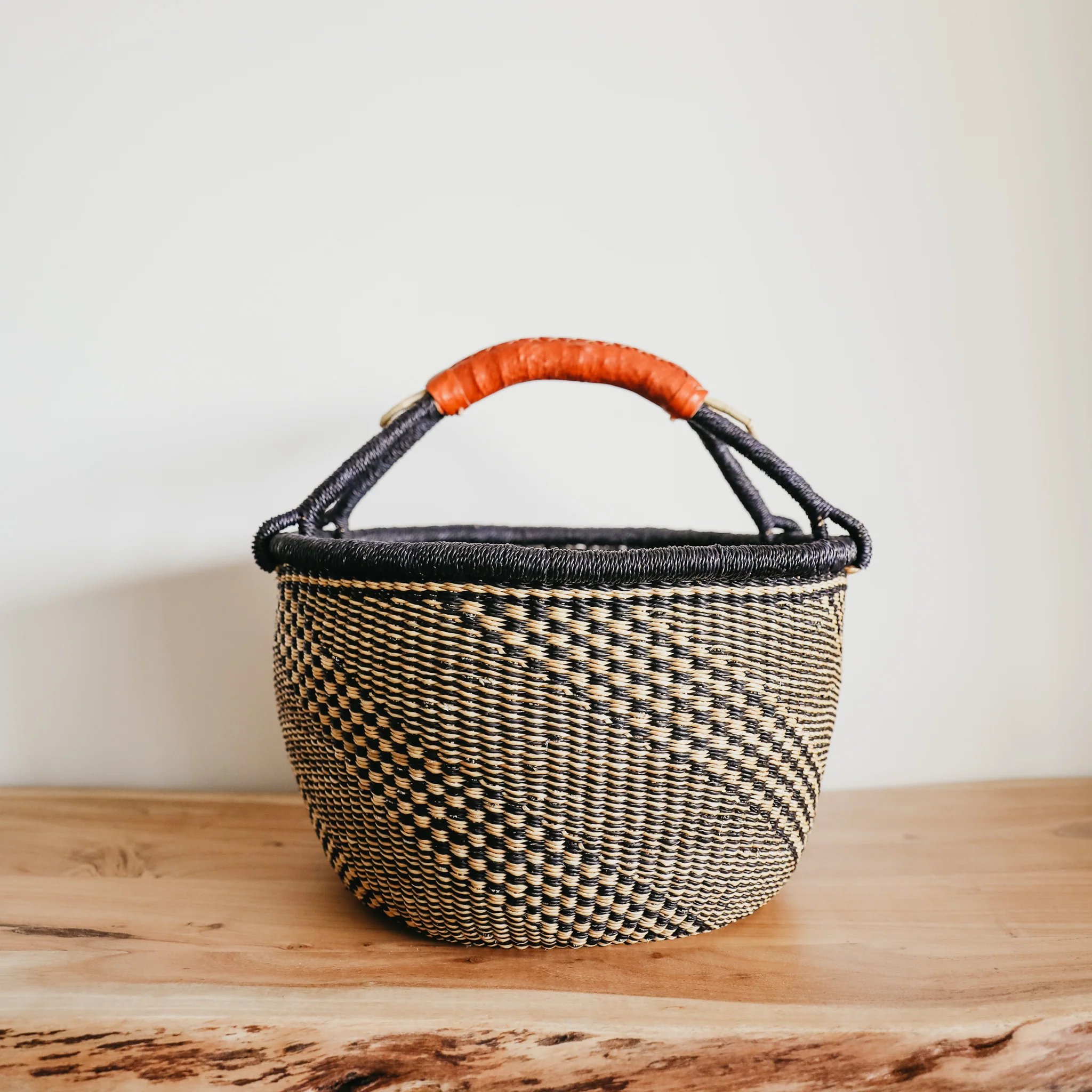 Large Bolga Basket - Blue with Cross Stripes - Image 2