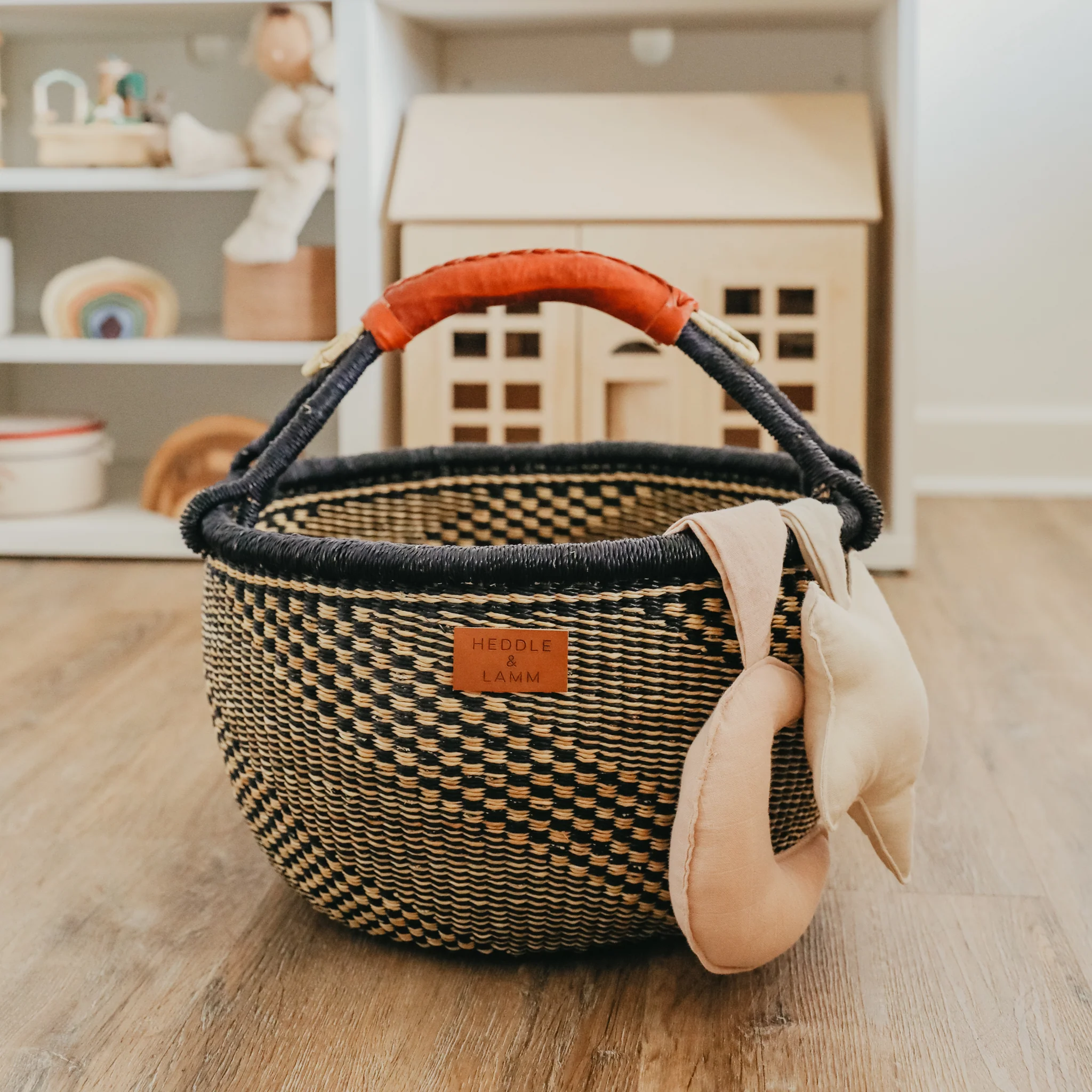 Large Bolga Basket - Blue with Cross Stripes - Image 4