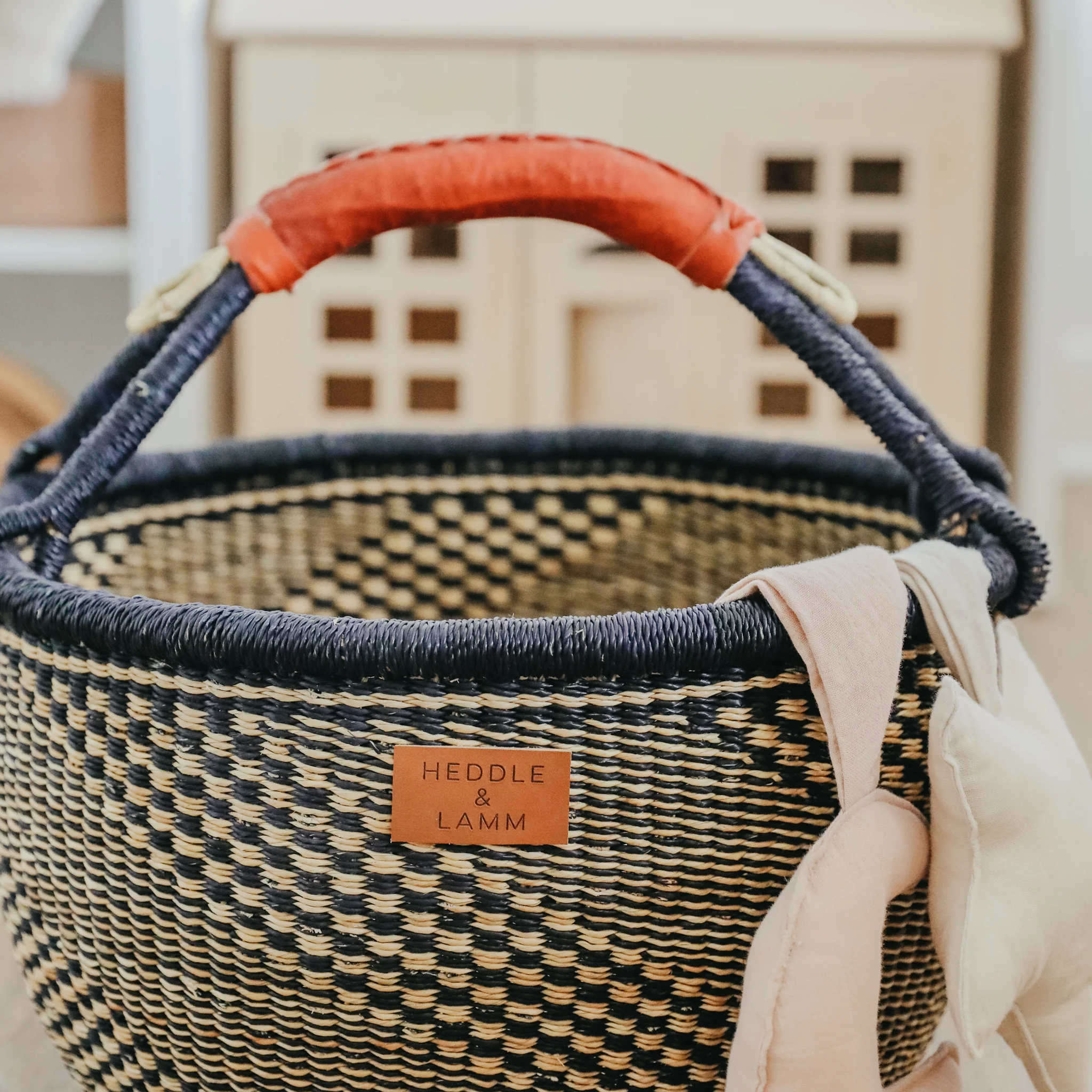 Large Bolga Basket - Blue with Cross Stripes - Image 5