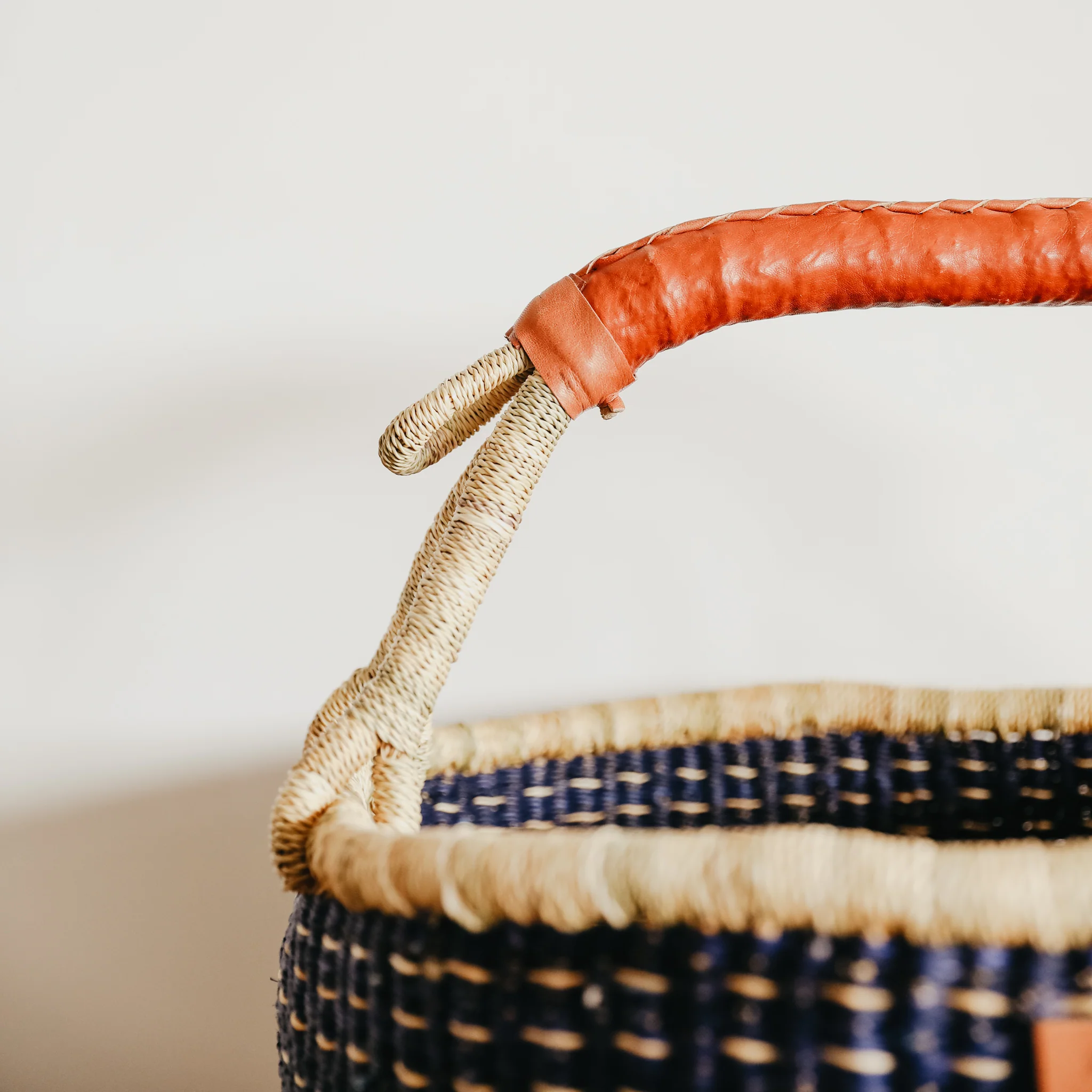 Large Bolga Basket - Blue with Natural Stripes - Image 2