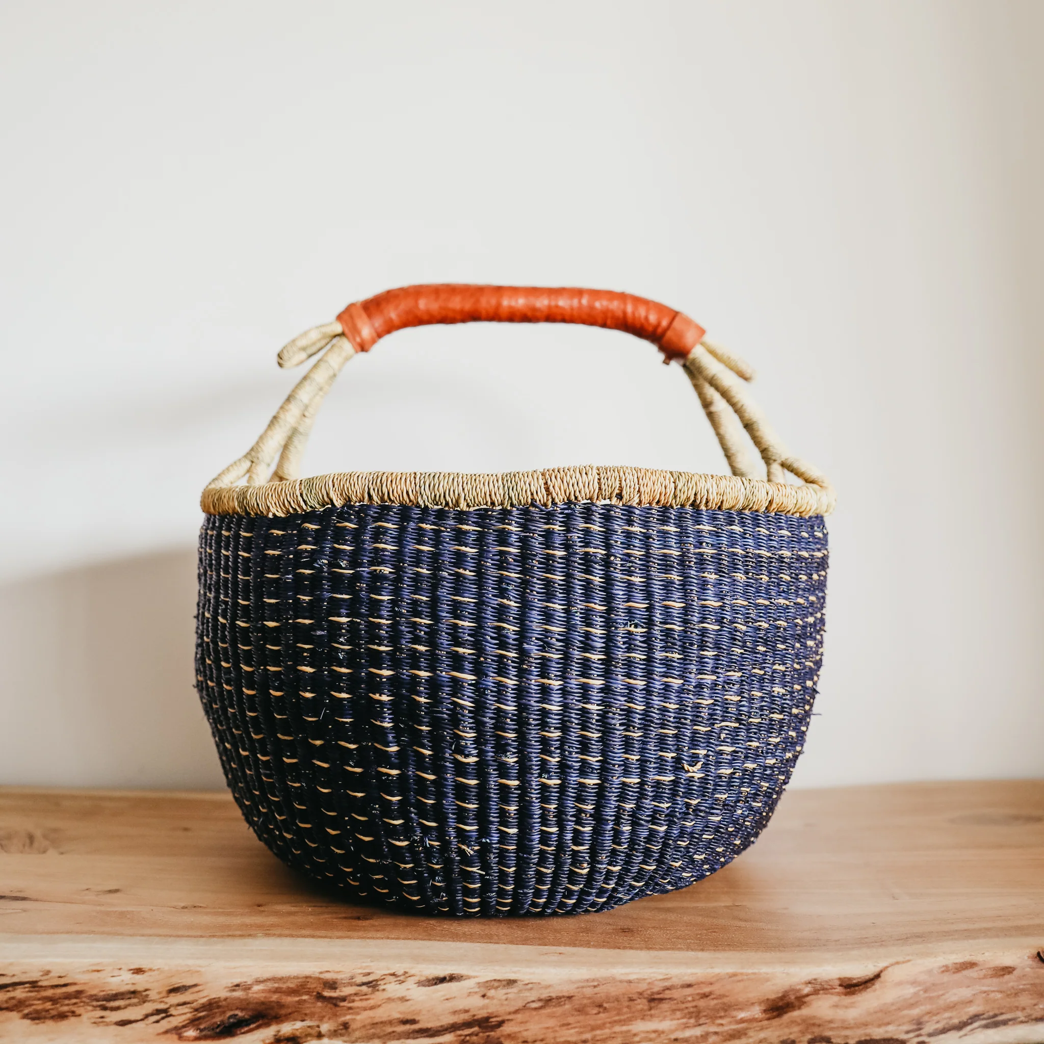 Large Bolga Basket - Blue with Natural Stripes - Image 3