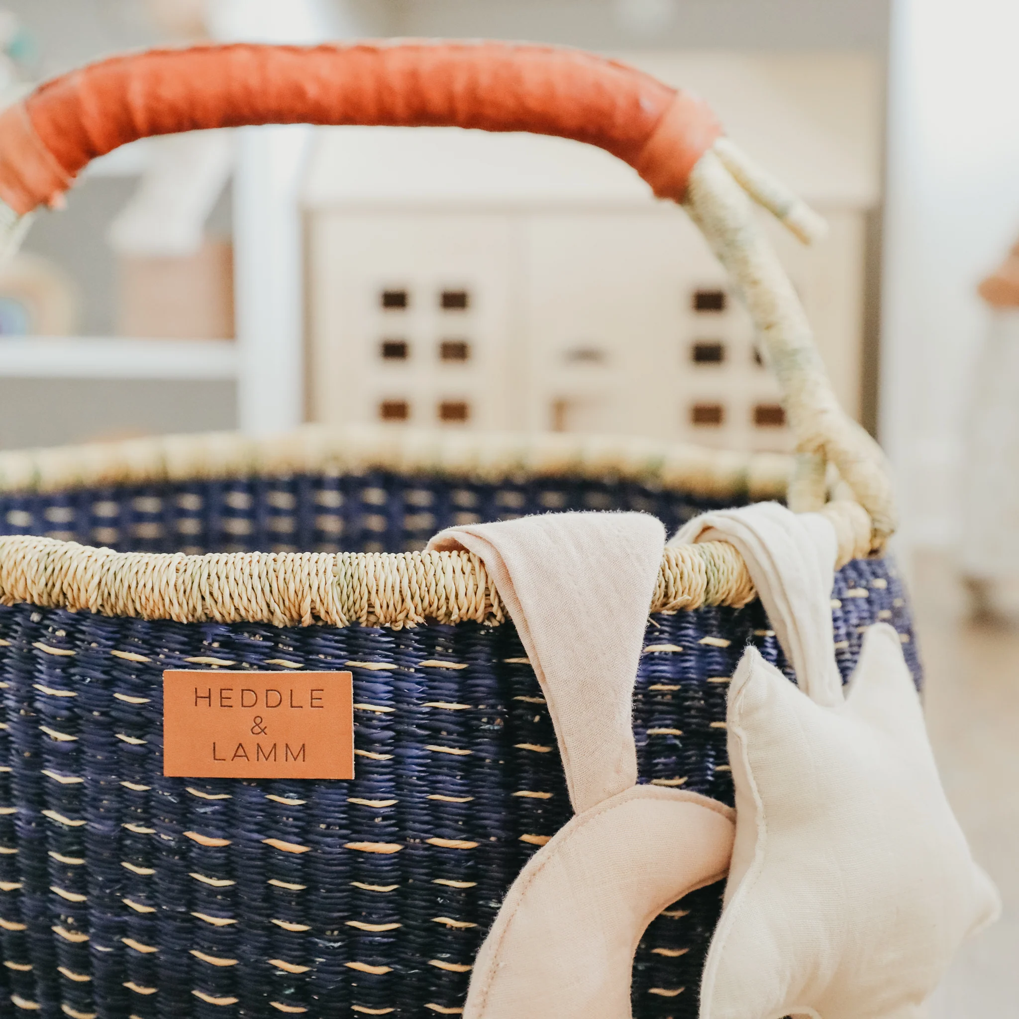 Large Bolga Basket - Blue with Natural Stripes - Image 5