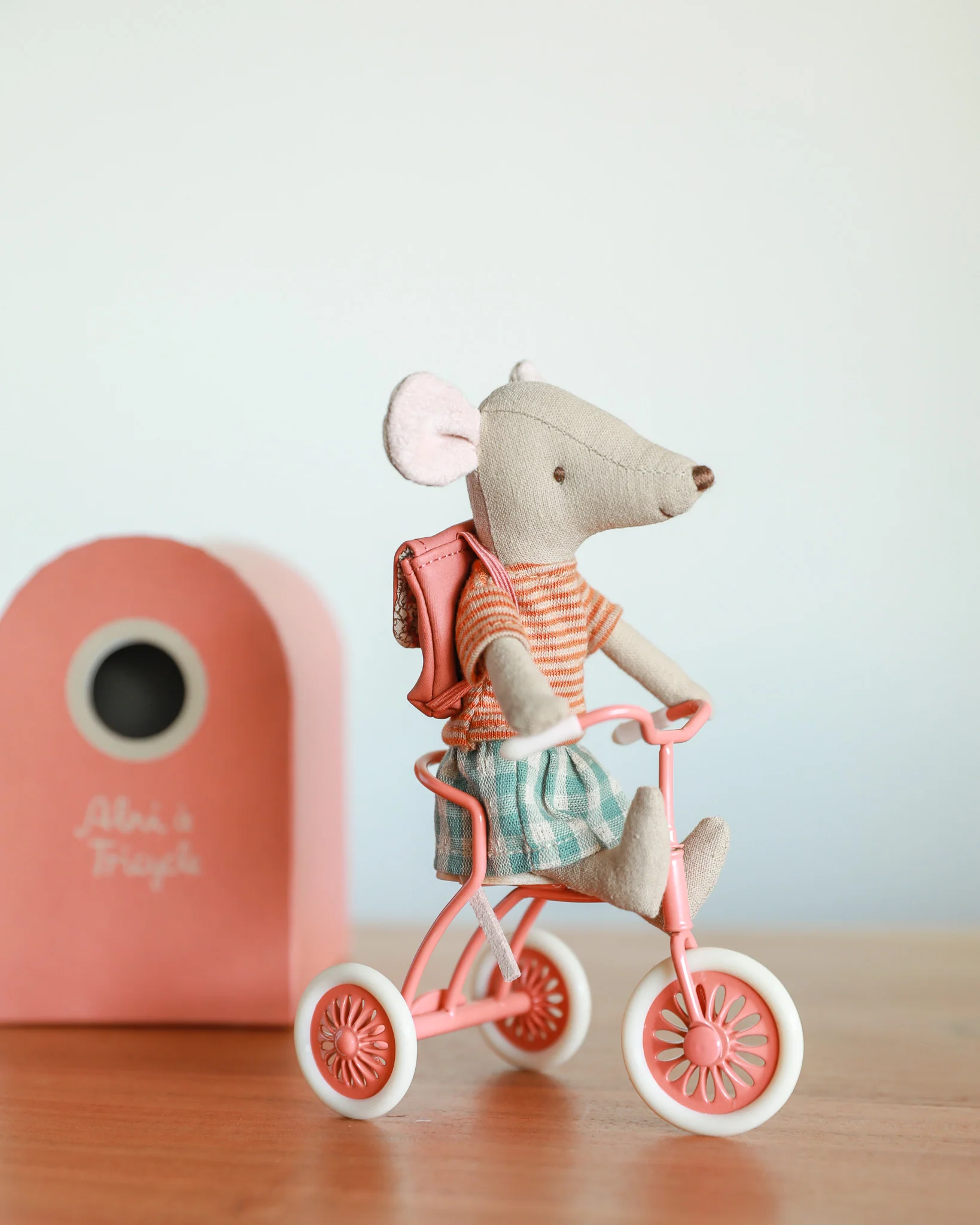 Maileg | Mouse Tricycle - Coral - Image 2