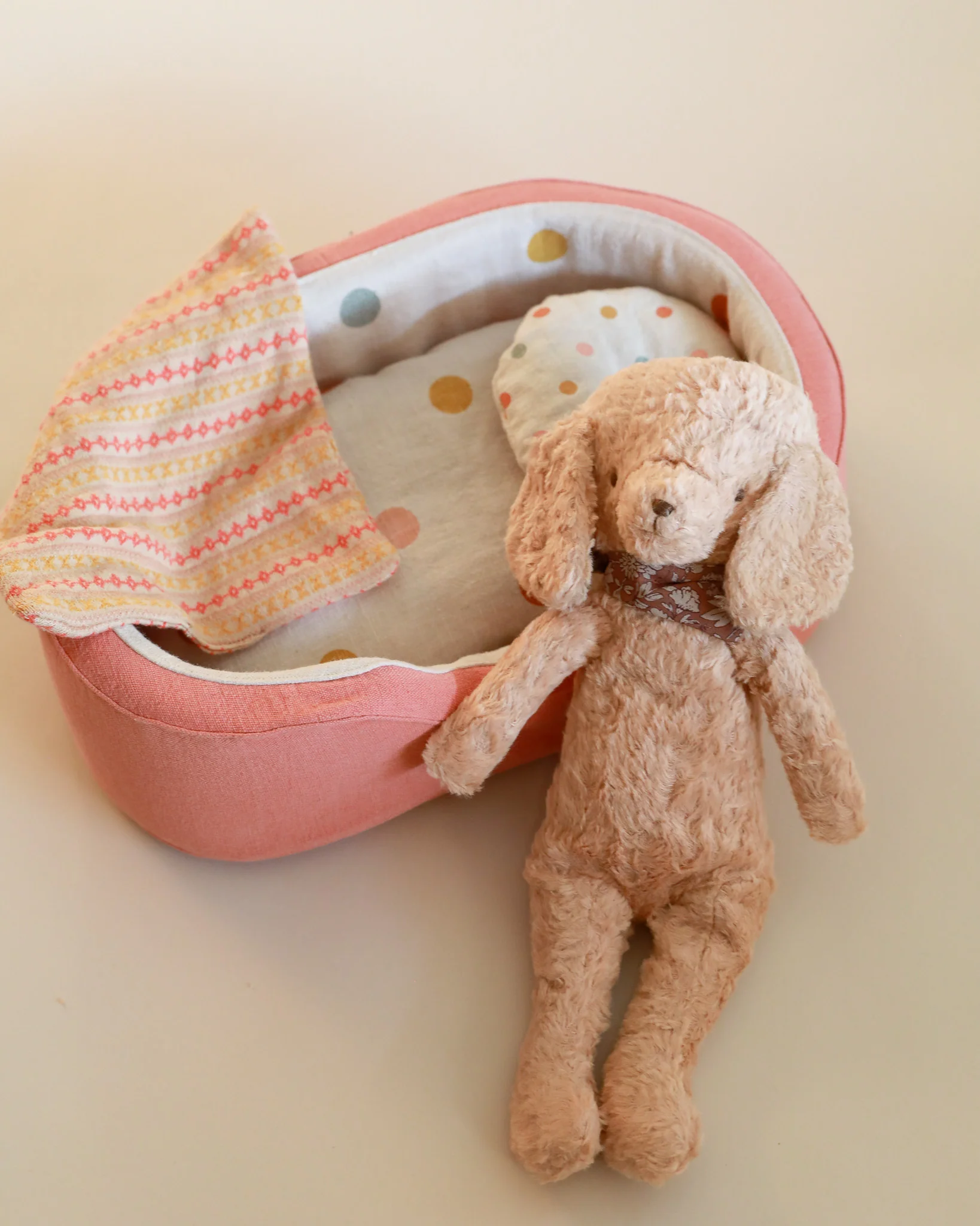 Maileg | Plush Poodle Dog with Dog Bed - Coral - Image 2