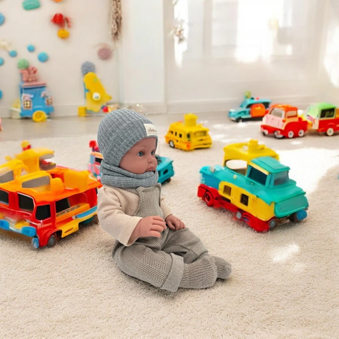Minikane Doll | 18" Bambini Boy Doll Yann in Herringbone Overalls - Image 3