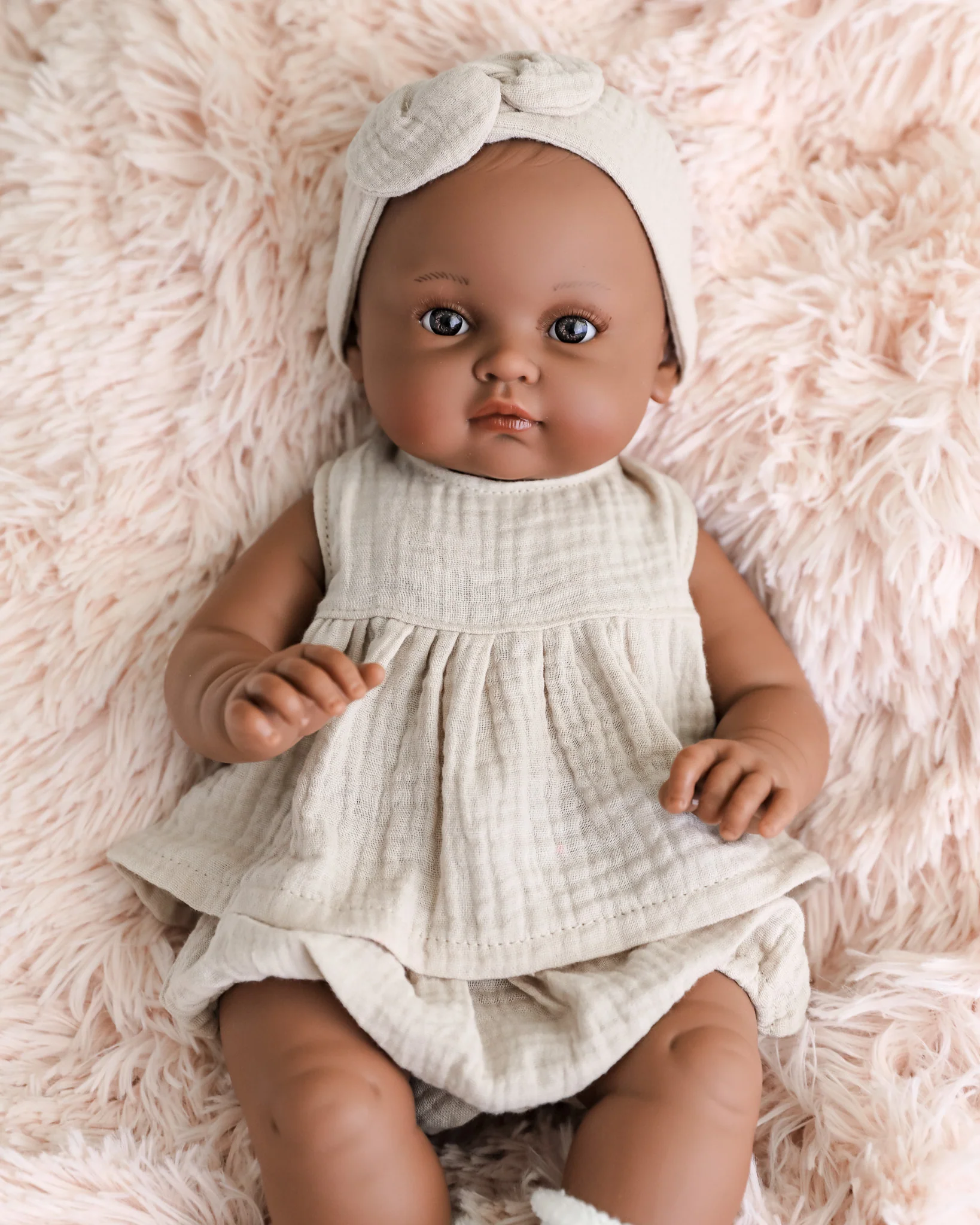 Minikane Doll | 18" Bambini Girl Doll Augustine in Linen Outfit - Image 2