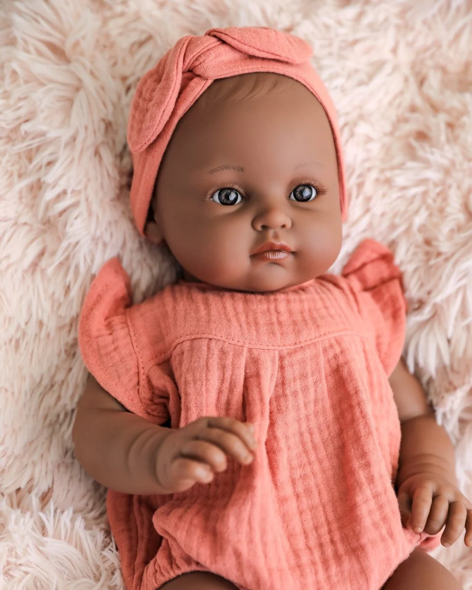 Minikane Doll | 18" Bambini Girl Doll Augustine in Marsala Romper - Image 4