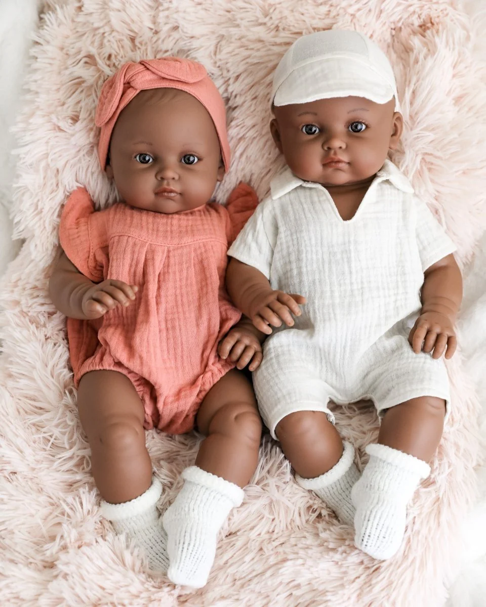 Minikane Doll | 18" Bambini Girl Doll Augustine in Marsala Romper - Image 6