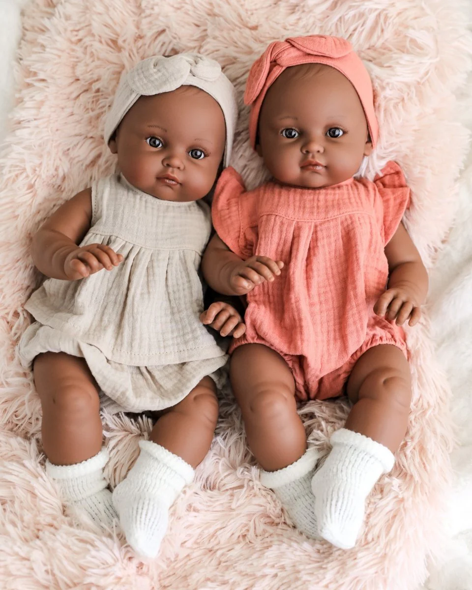 Minikane Doll | 18" Bambini Girl Doll Augustine in Marsala Romper - Image 7