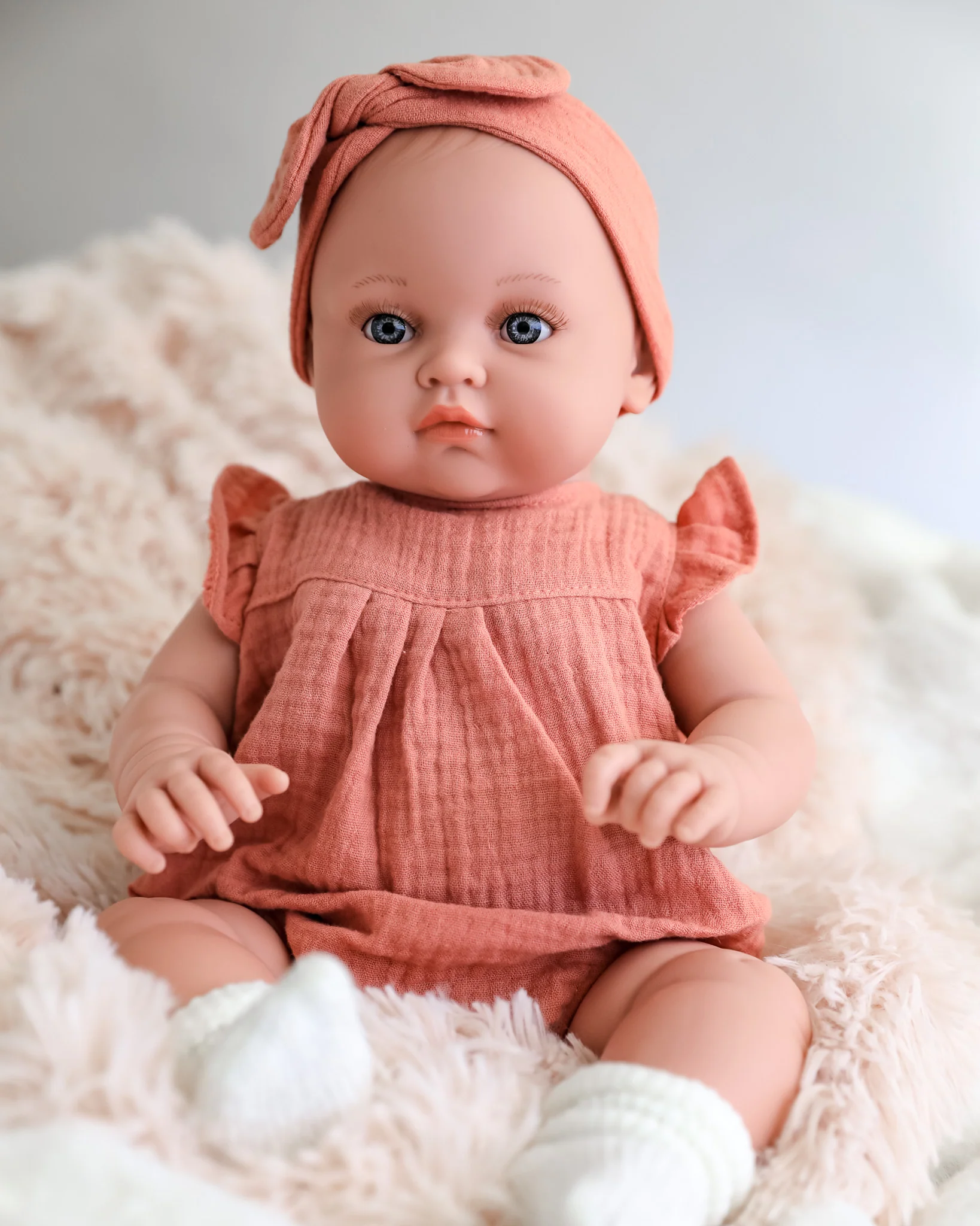 Minikane Doll | 18" Bambini Girl Doll Yaelle in Marsala Romper - Image 6