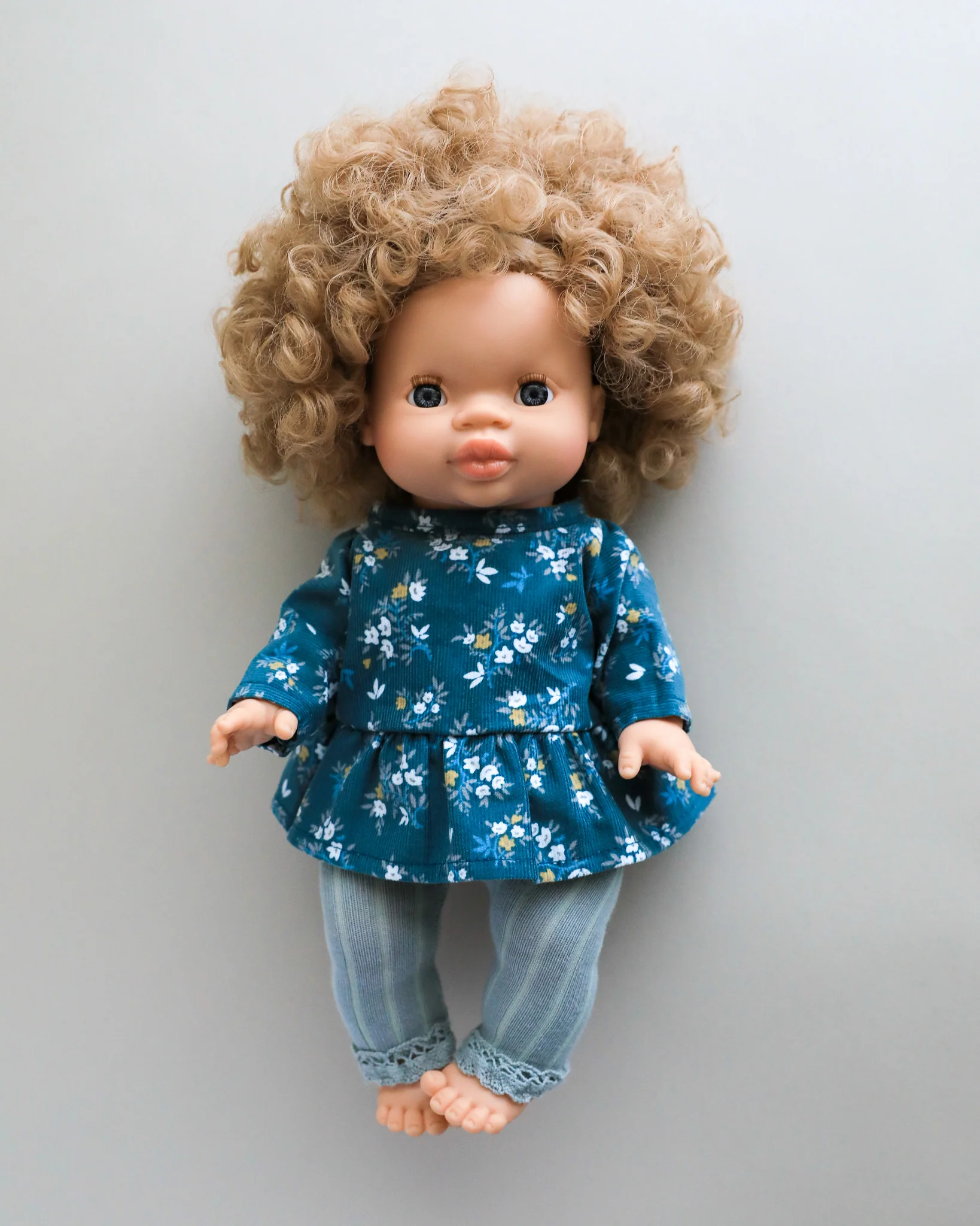 Minikane Doll Clothes | 2-Piece Top & Legging Set - Mint Floral - Image 2