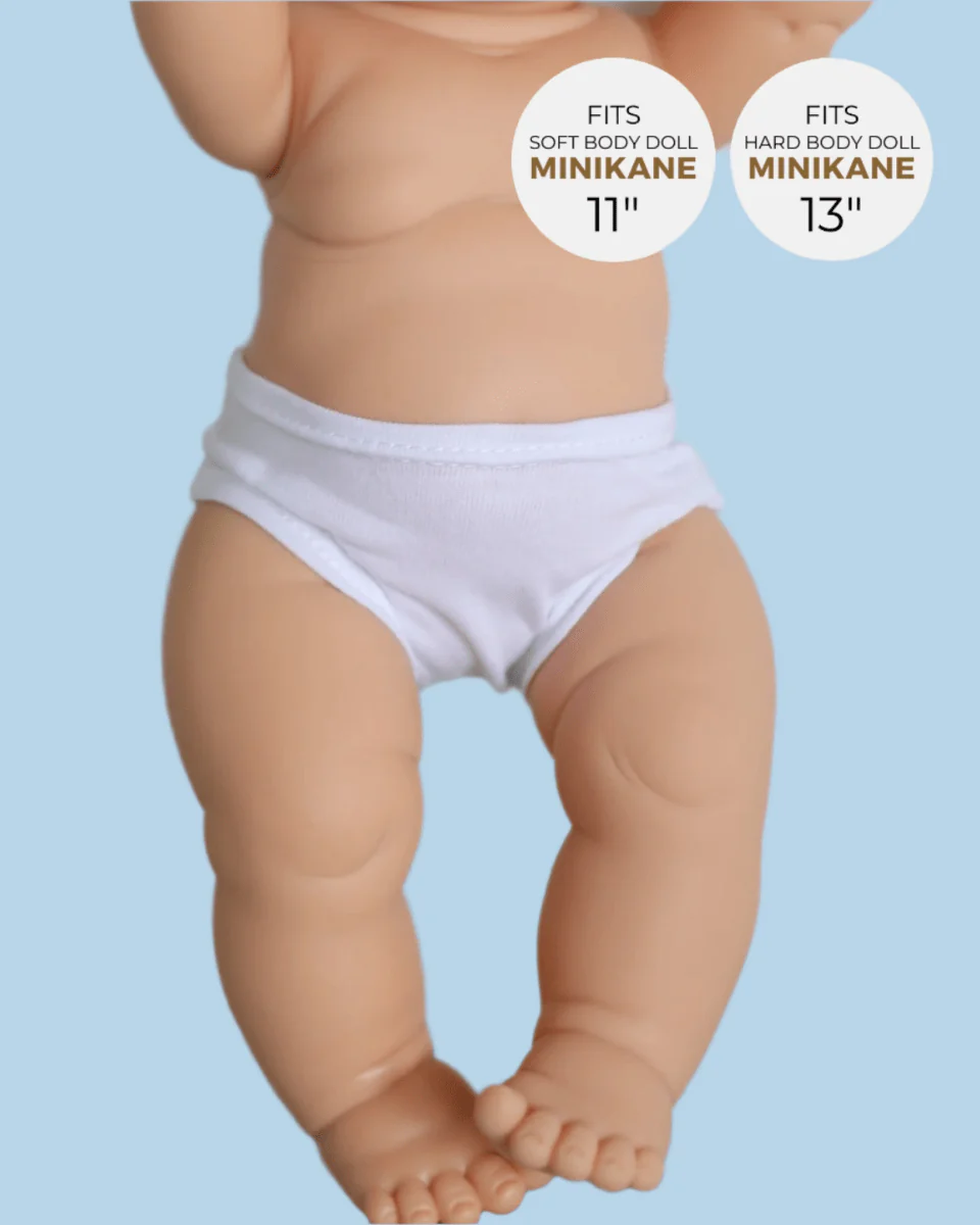 Minikane Doll Clothes | Doll Cotton Underwear - White (11" and 13" dolls) - Image 2