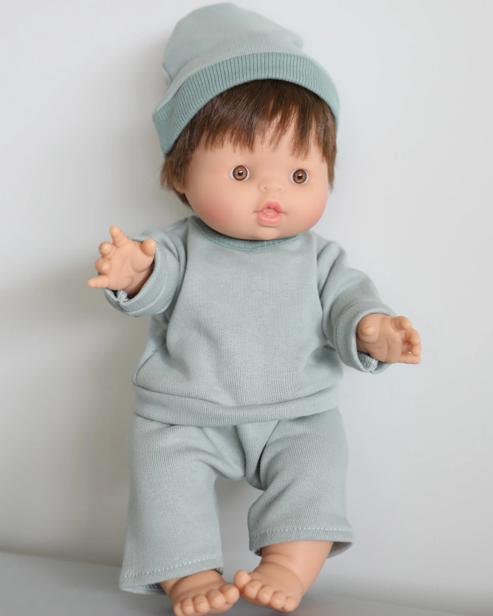 Minikane Doll Clothes | Baby Doll Fleece Pant Set with Hat (Mint) - Image 2