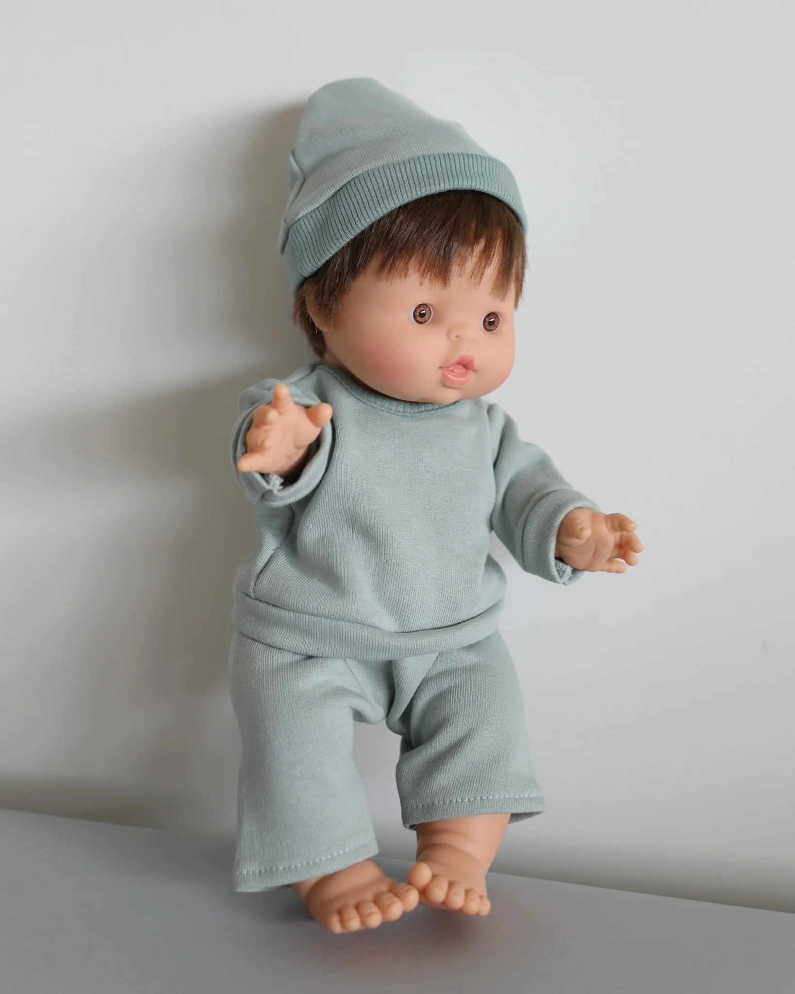 Minikane Doll Clothes | Baby Doll Fleece Pant Set with Hat (Mint) - Image 3