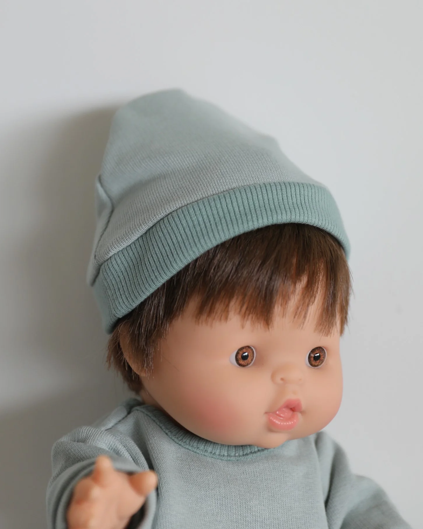 Minikane Doll Clothes | Baby Doll Fleece Pant Set with Hat (Mint) - Image 4