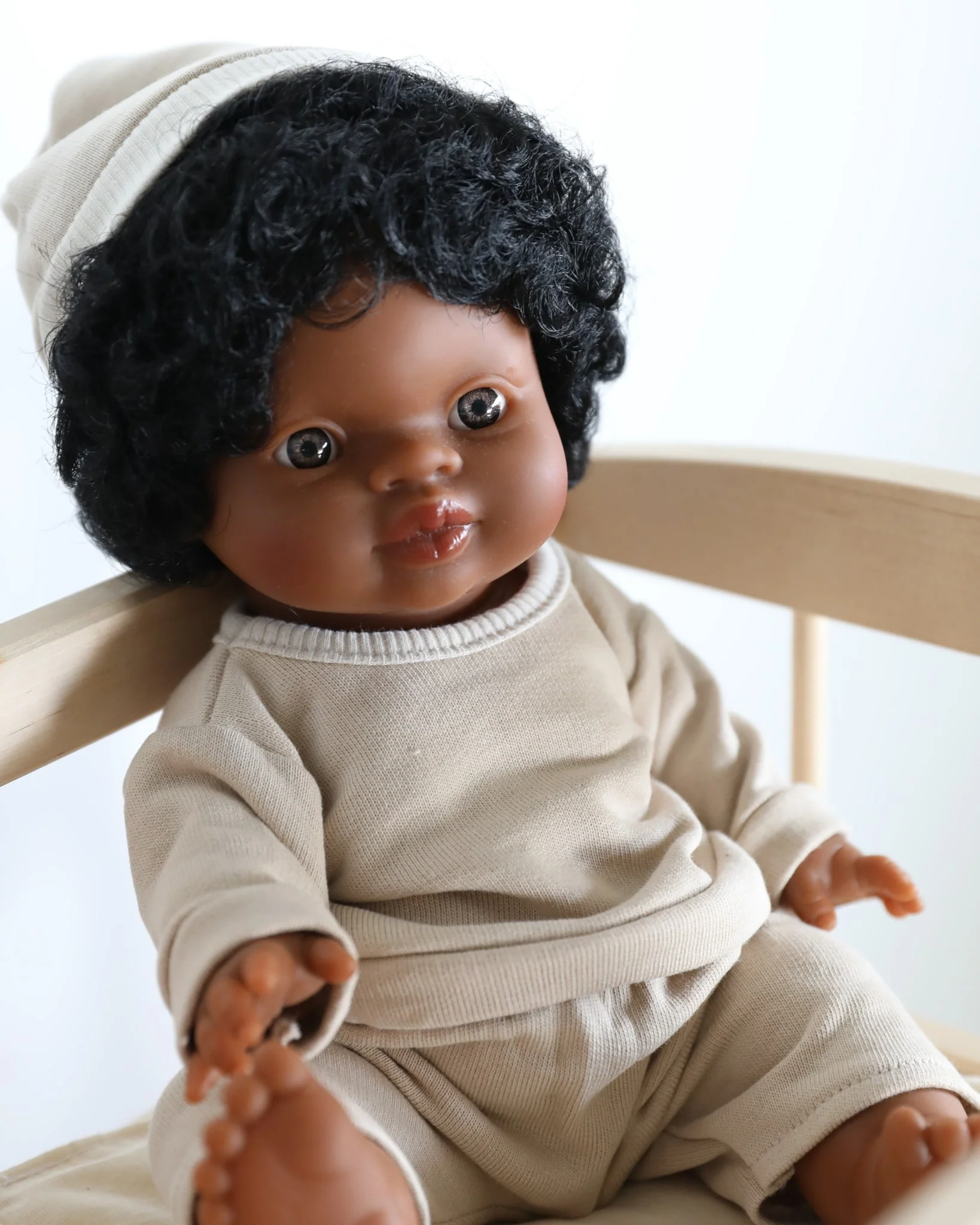Minikane Doll Clothes | Baby Doll Fleece Pant Set with Hat (White) - Image 2