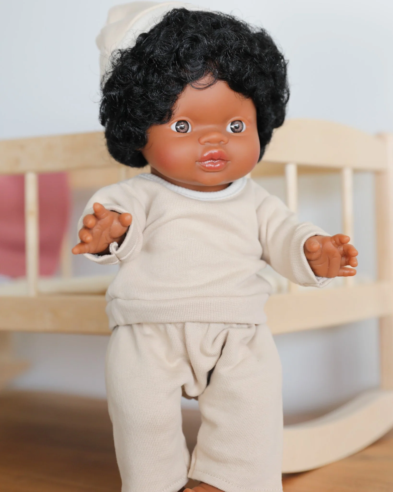 Minikane Doll Clothes | Baby Doll Fleece Pant Set with Hat (White) - Image 3
