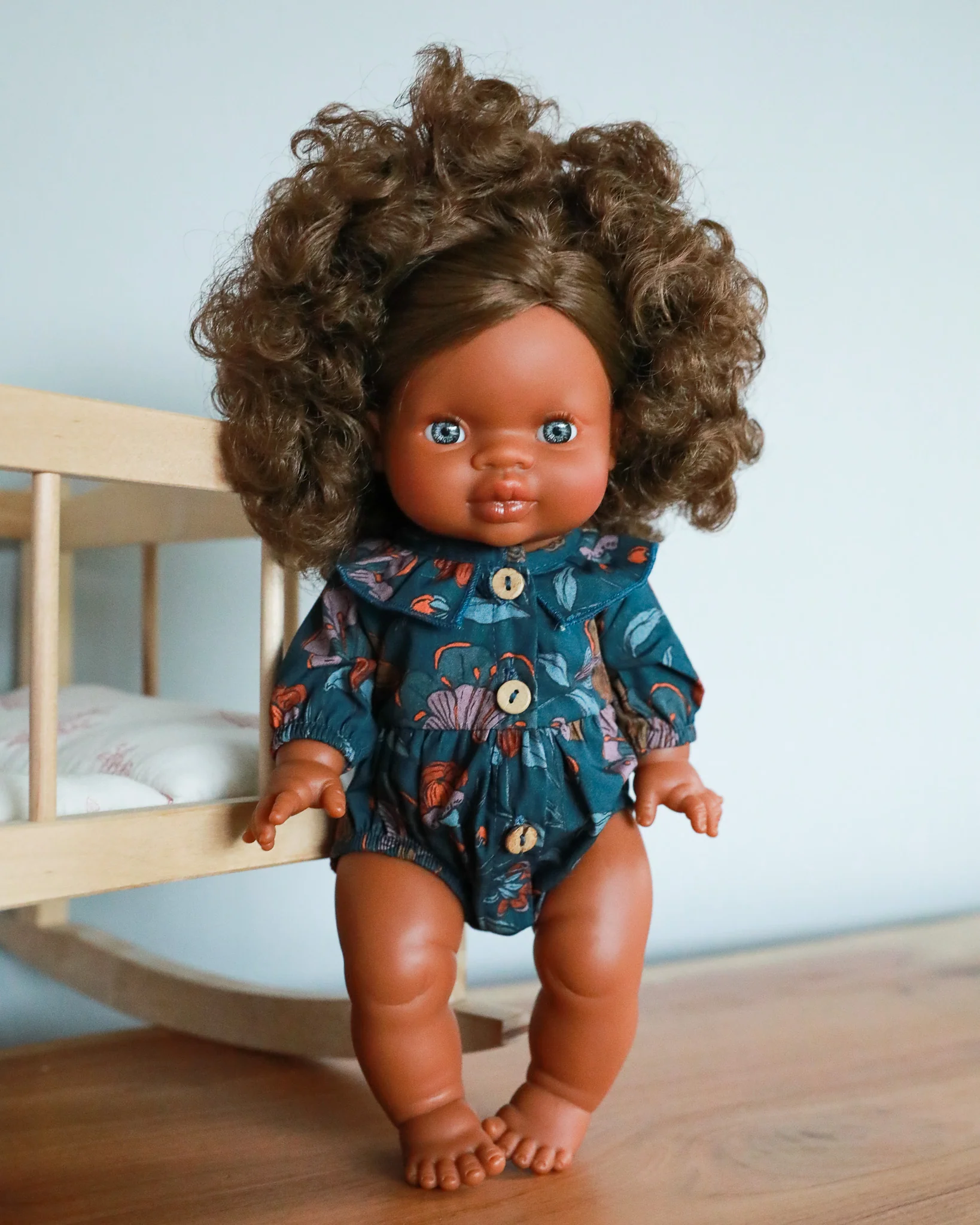Minikane Doll Clothes | Doll Floral Romper - Blue - Image 2