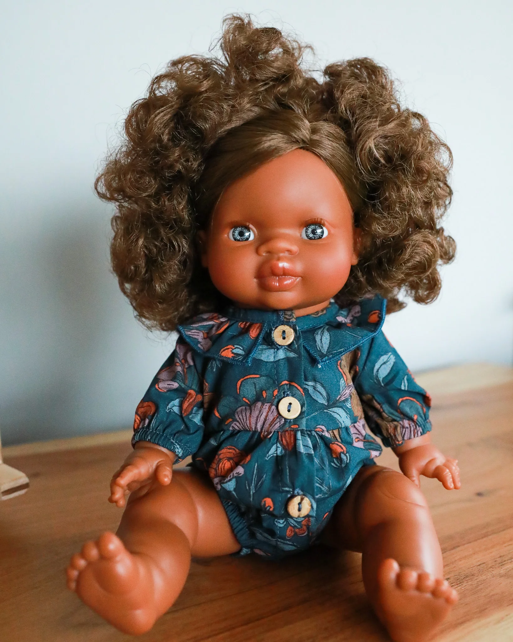 Minikane Doll Clothes | Doll Floral Romper - Blue - Image 4