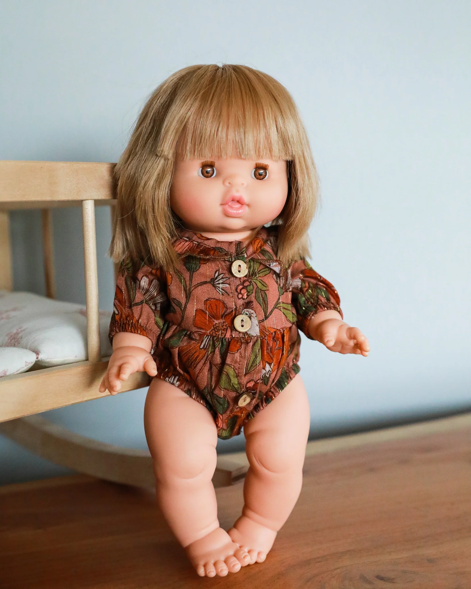 Minikane Doll Clothes | Doll Floral Romper - Brown - Image 2