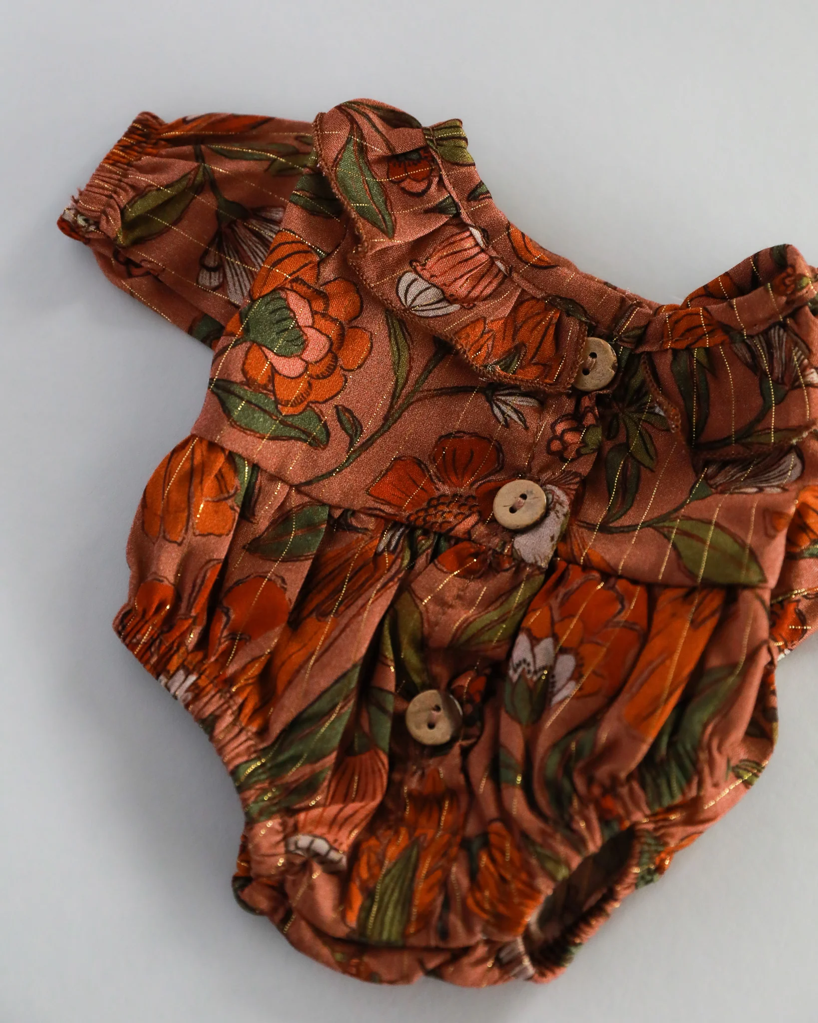 Minikane Doll Clothes | Doll Floral Romper - Brown - Image 3