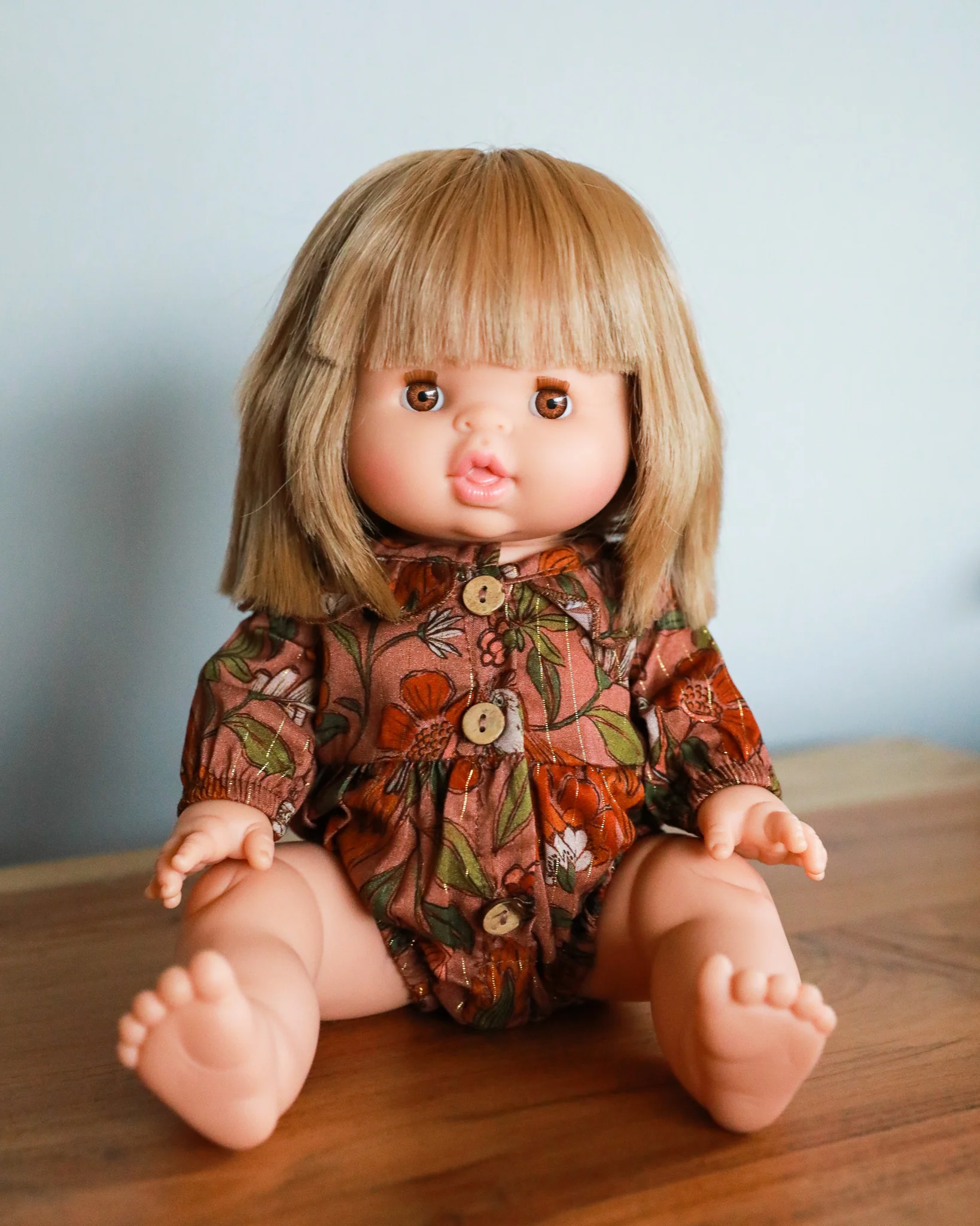 Minikane Doll Clothes | Doll Floral Romper - Brown - Image 4
