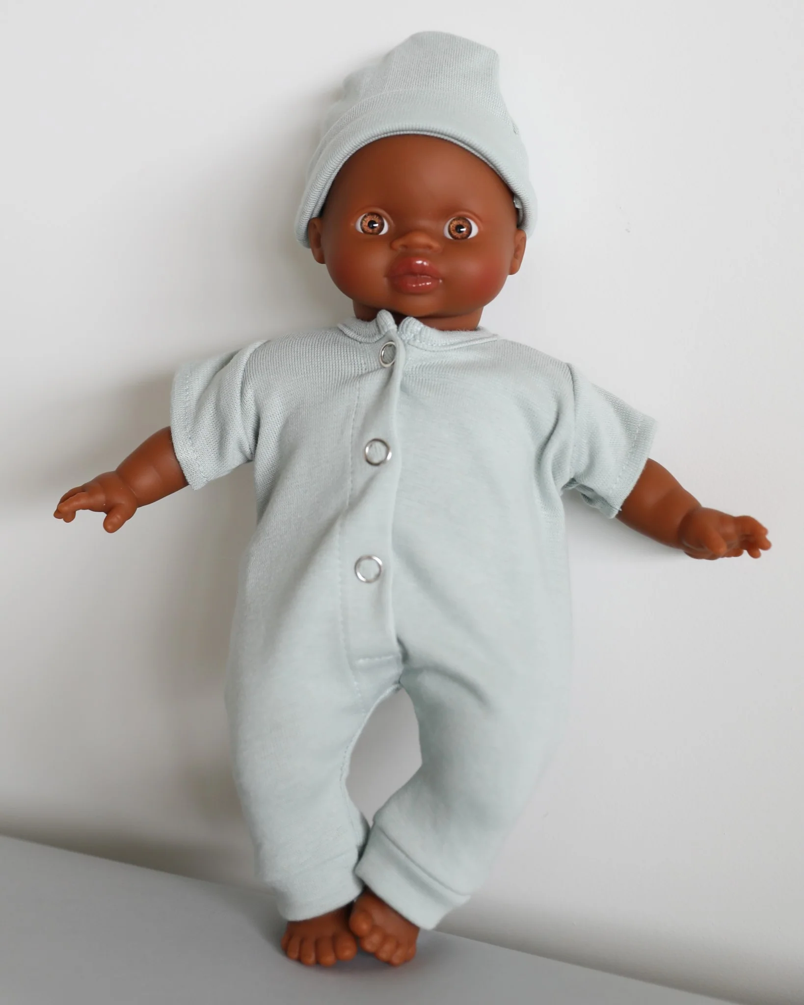Minikane Doll Clothes | Soft Body Doll Jumpsuit with Hat (Mint) - Image 2