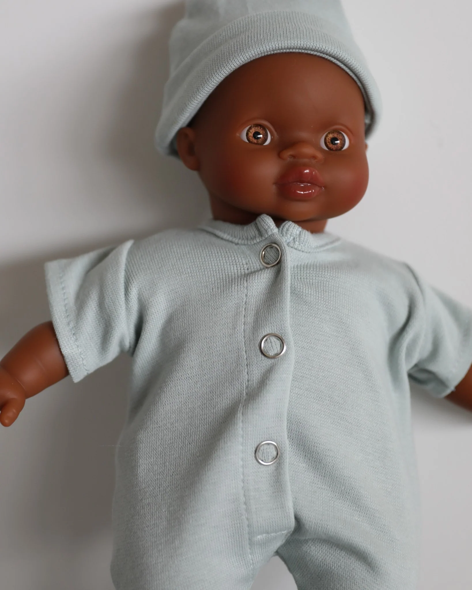 Minikane Doll Clothes | Soft Body Doll Jumpsuit with Hat (Mint) - Image 3