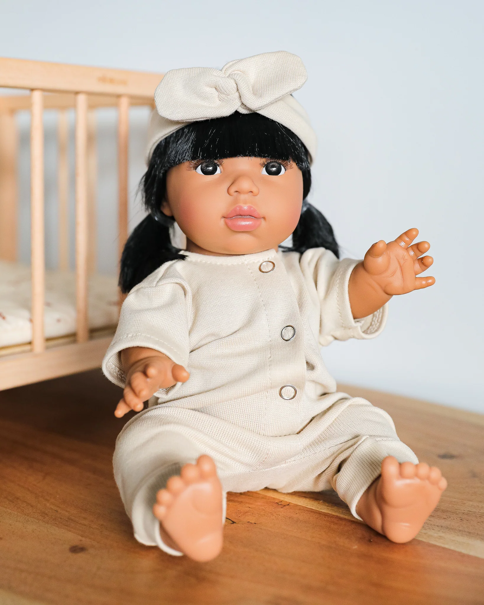 Minikane Doll Clothes | Baby Doll Jumpsuit with Headband (White) - Image 3