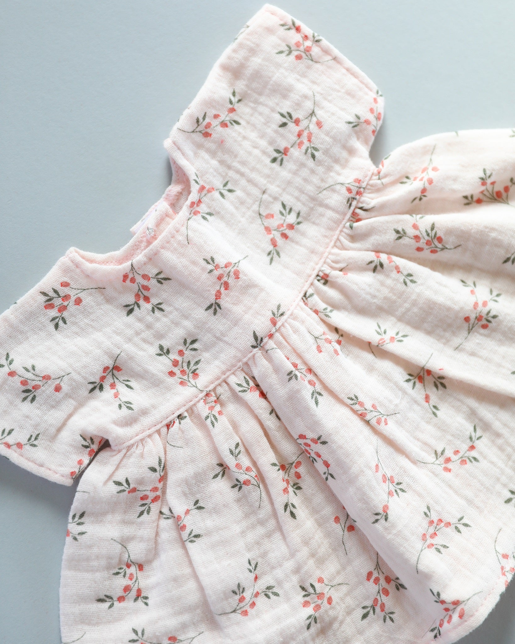 Minikane Doll Clothes | Baby Doll Muslin Floral Dress (Pink) - Image 2