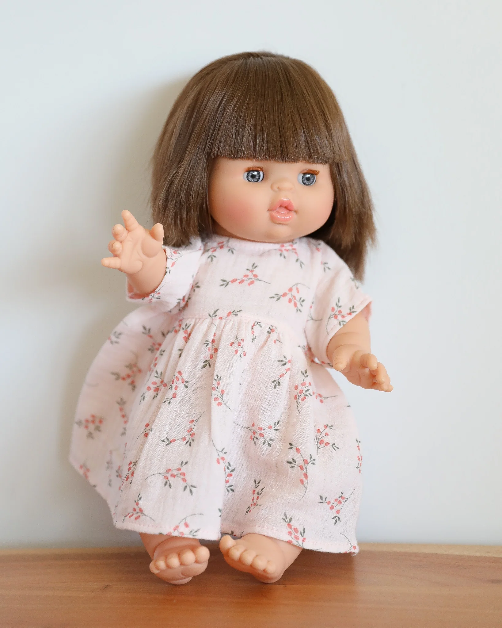 Minikane Doll Clothes | Baby Doll Muslin Floral Dress (Pink) - Image 4