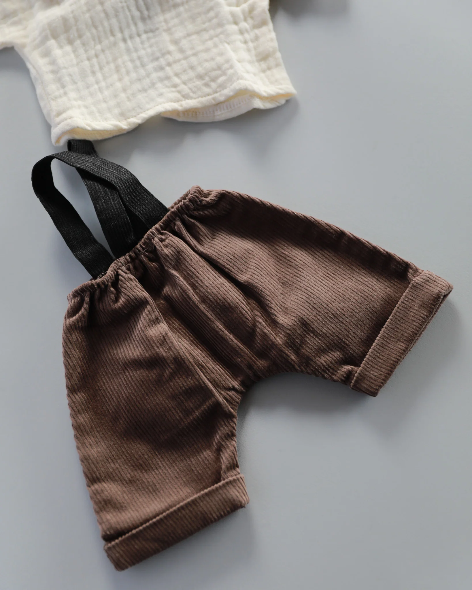 Minikane Doll Clothes | Baby Doll Muslin Top and Velvet Pant Set (Brown) - Image 2