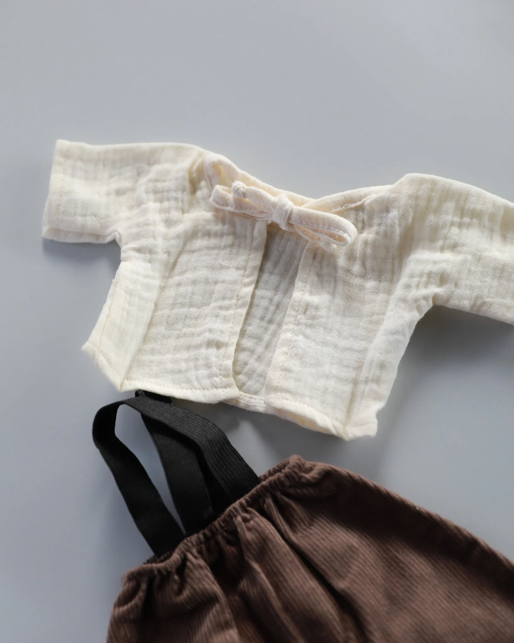 Minikane Doll Clothes | Baby Doll Muslin Top and Velvet Pant Set (Brown) - Image 4