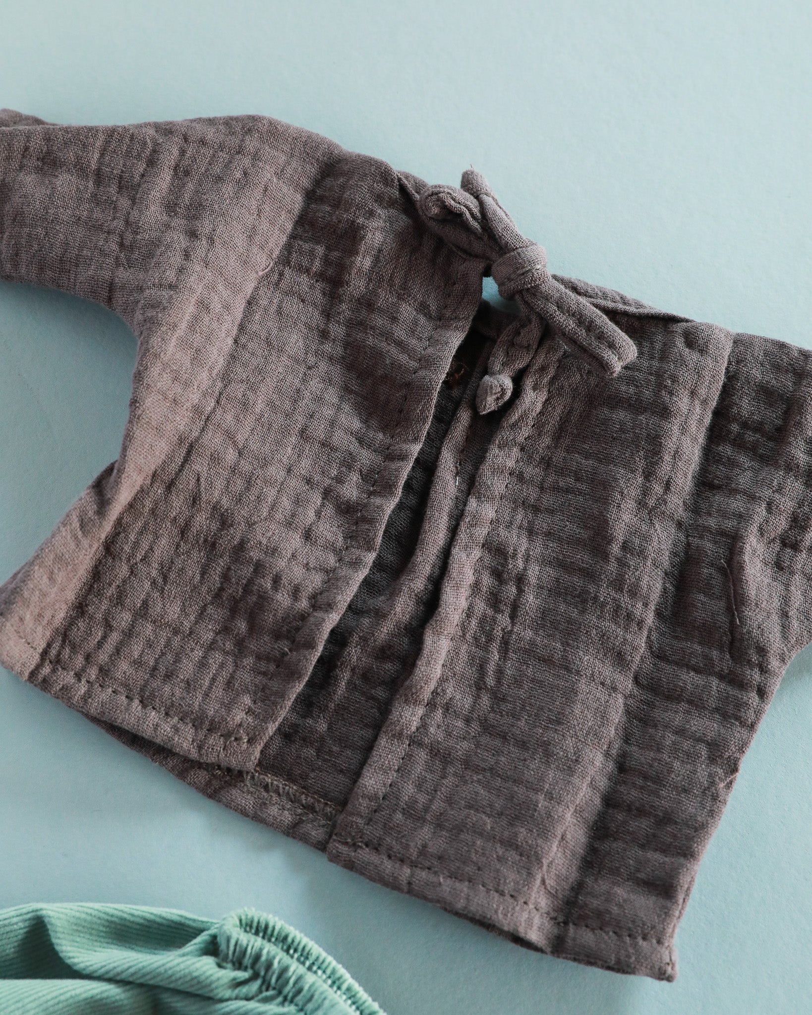 Minikane Doll Clothes | Baby Doll Muslin Top and Velvet Pant Set - Green & Grape - Image 3